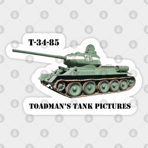 T-34-85 Medium Tank w/Toadman logo blk_txt Sticker by Toadman's Tank Pictures Shop